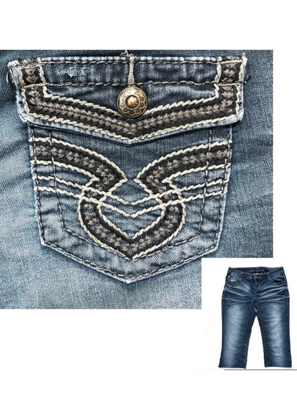 Maurices Silver Jeans Cropped Denim Embroidered Pocket Dark Wash Size 3/4
